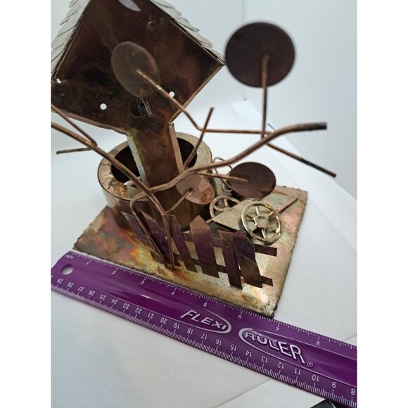 Copper Tin 3D Sculpture Music Box Wishing Well Buckets Wheelbarrow Hong Kong VTG - Picture 6 of 9